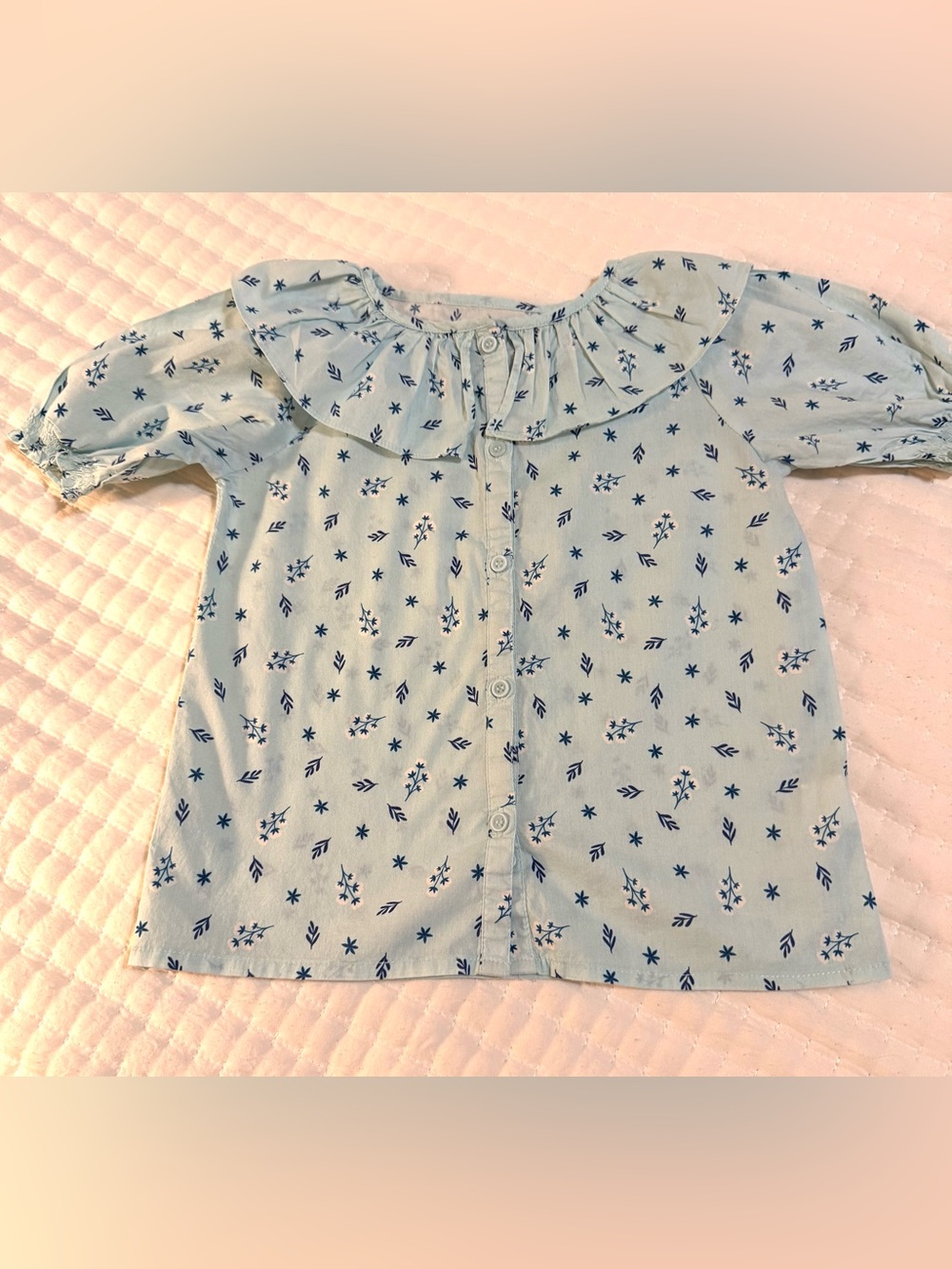 Minnie Minors Light Blue Floral Ruffle Collar Kids Top